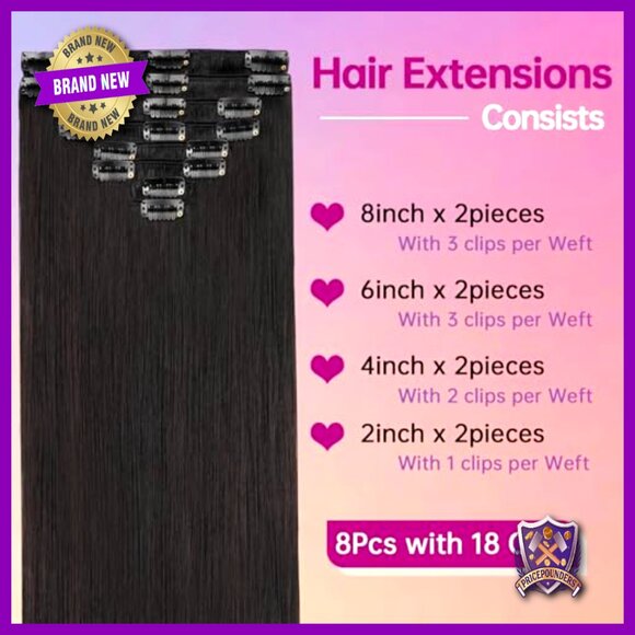 18 Inch Straight Human Hair Clip In Extensions 8pcs 100g Seamless